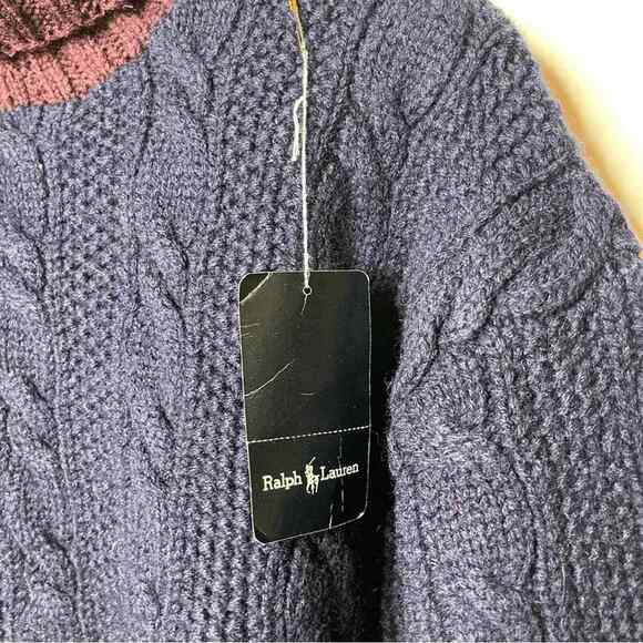 Vintage Ralph Lauren blue label 100% lamb wool chunky knit navy sweater sz M - Picture 4 of 8